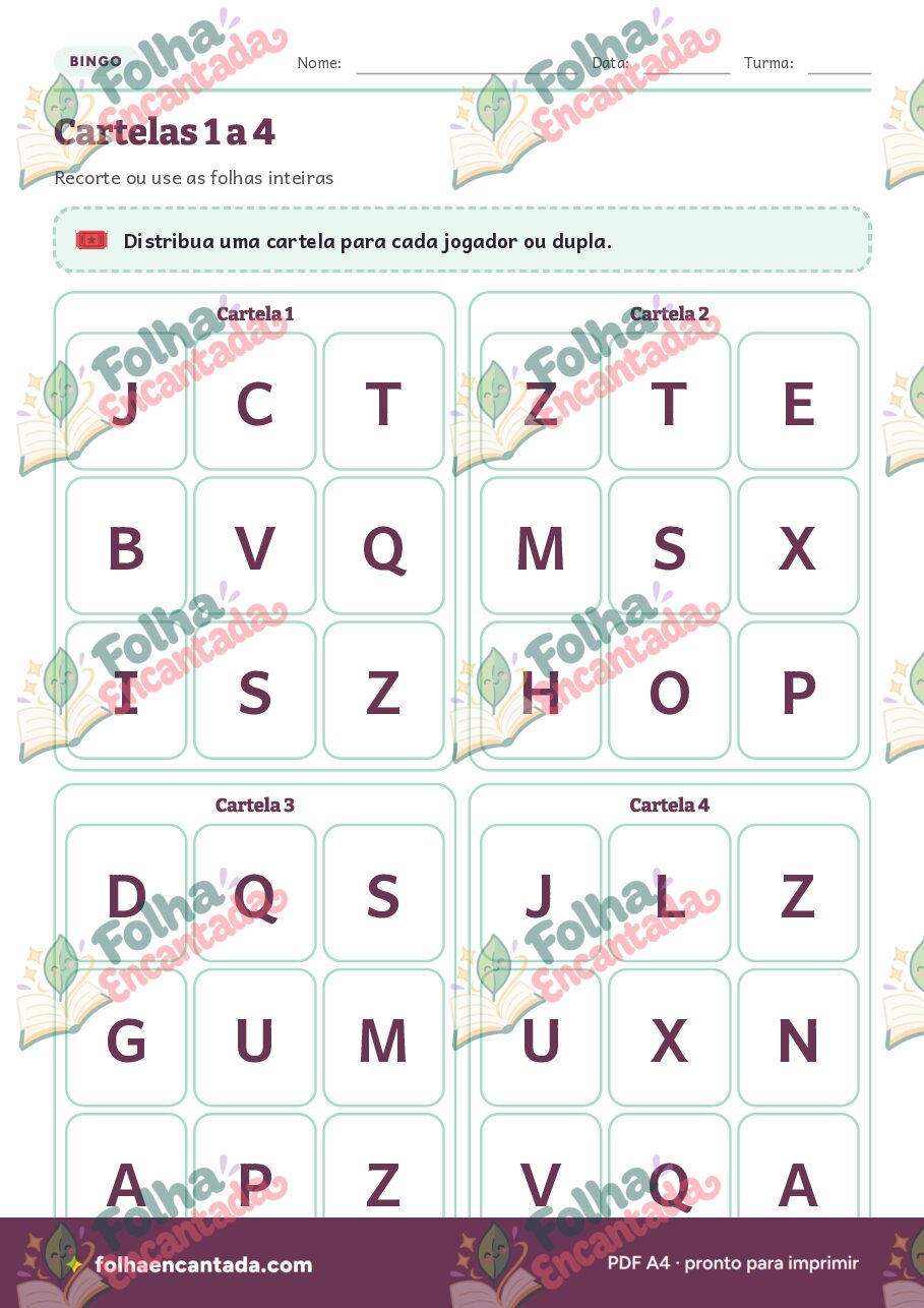 Prévia da página 3 de Bingo de Letras: Alfabeto em Jogo