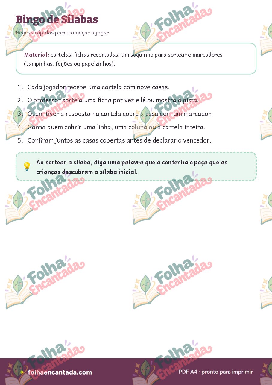 Prévia da página 2 de Bingo de Sílabas: Ler e Reconhecer