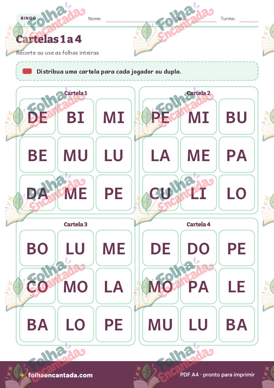 Prévia da página 3 de Bingo de Sílabas: Ler e Reconhecer