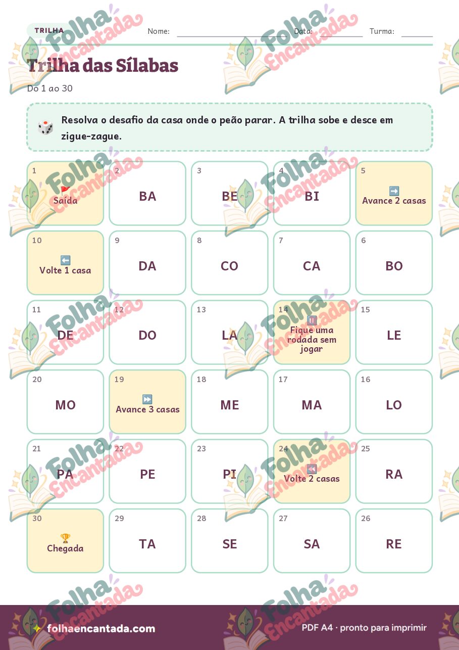 Prévia da página 3 de Trilha das Sílabas: Jogo de Tabuleiro