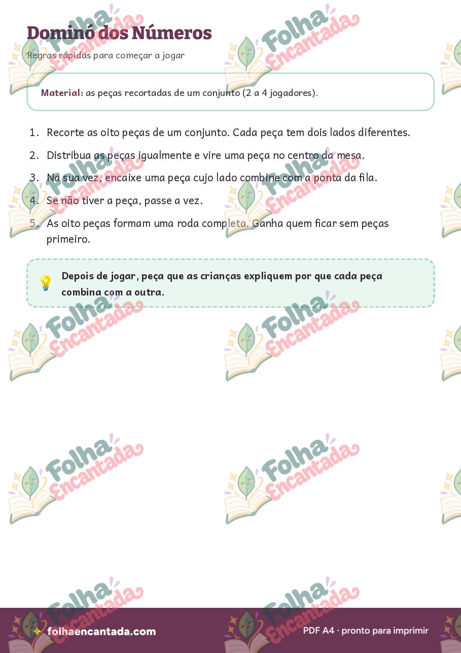 Prévia da página 2 de Dominó dos Números e Quantidades
