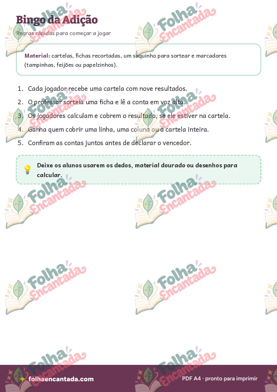 Prévia da página 2 de Bingo da Adição: Contas Rápidas