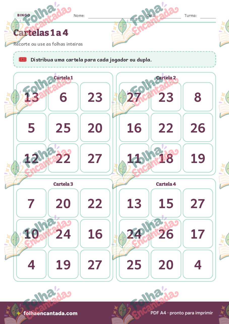 Prévia da página 3 de Bingo da Adição: Contas Rápidas