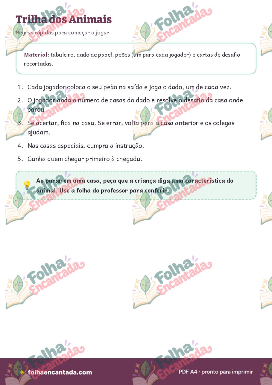 Prévia da página 2 de Trilha dos Animais: Jogo de Tabuleiro