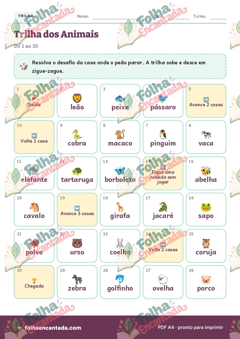 Prévia da página 3 de Trilha dos Animais: Jogo de Tabuleiro