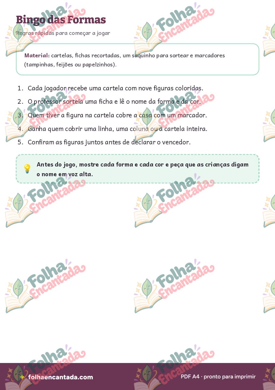 Prévia da página 2 de Bingo das Formas e Cores