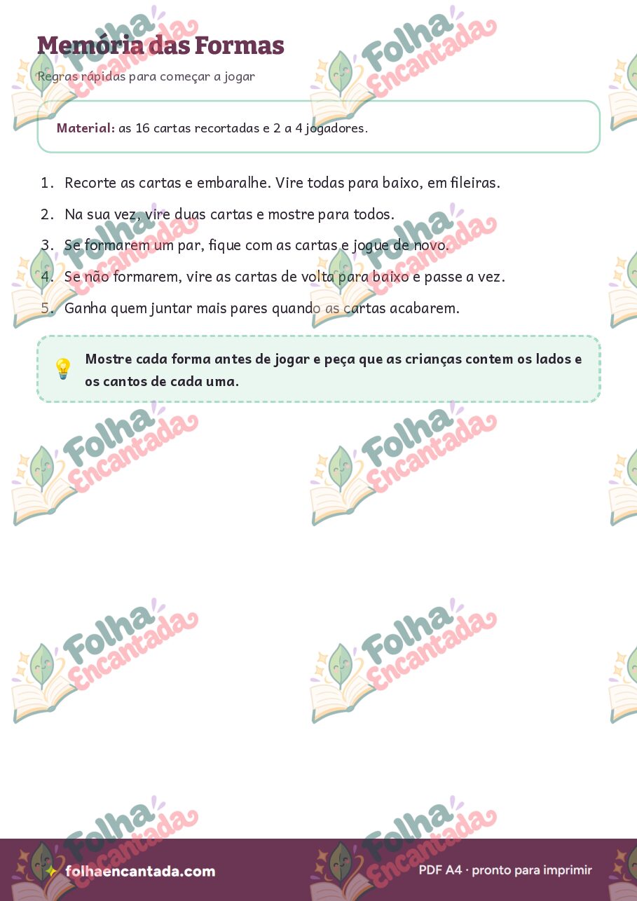 Prévia da página 2 de Jogo da Memória das Formas Geométricas