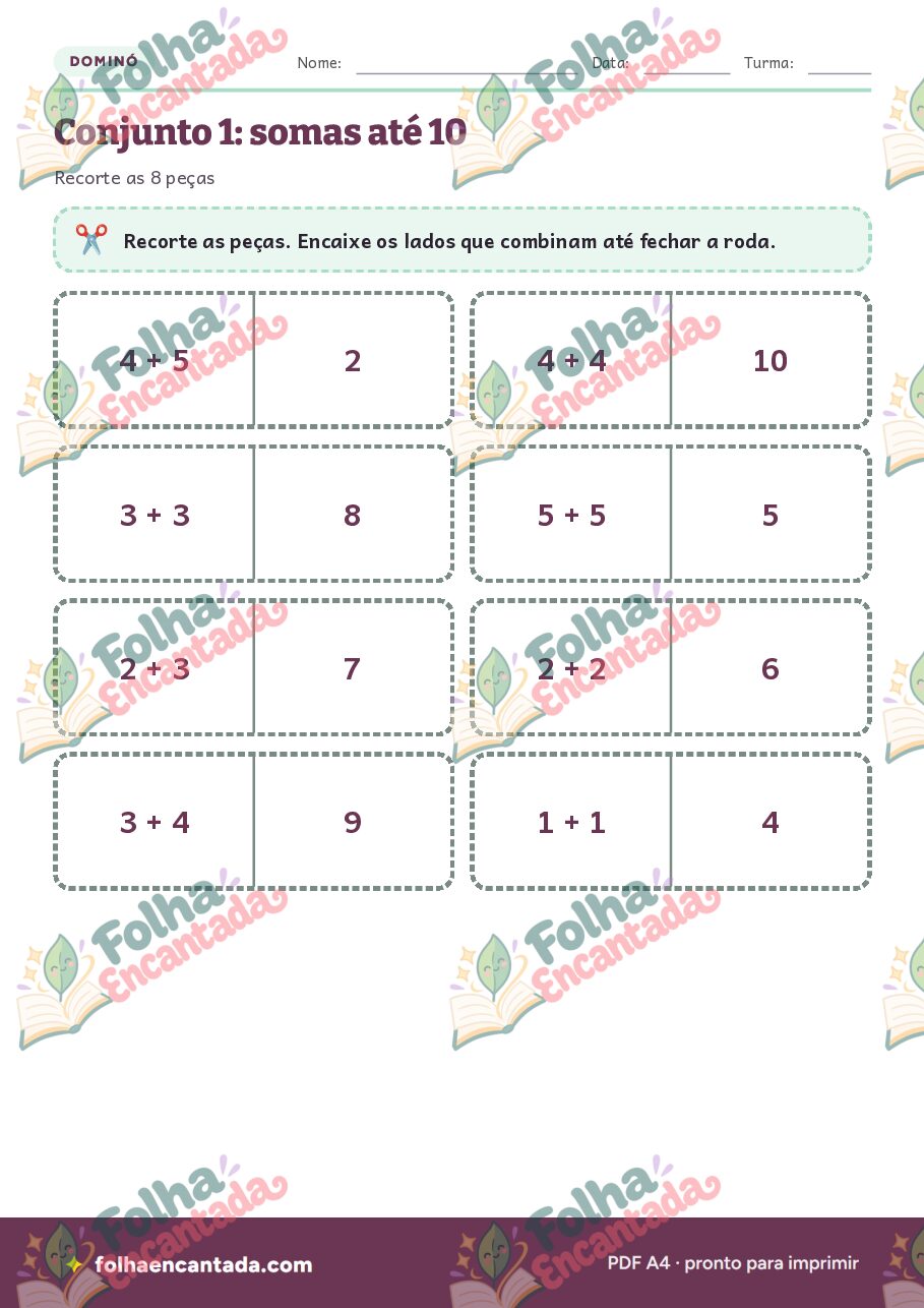 Prévia da página 3 de Dominó da Adição: Contas e Resultados