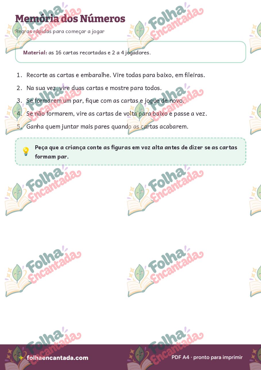 Prévia da página 2 de Jogo da Memória dos Números e Quantidades