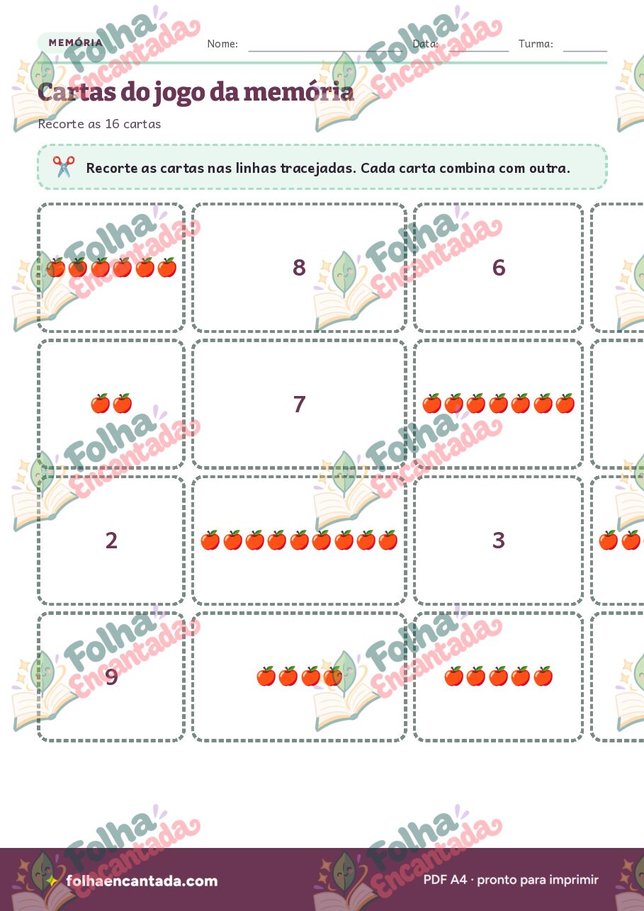 Prévia da página 3 de Jogo da Memória dos Números e Quantidades
