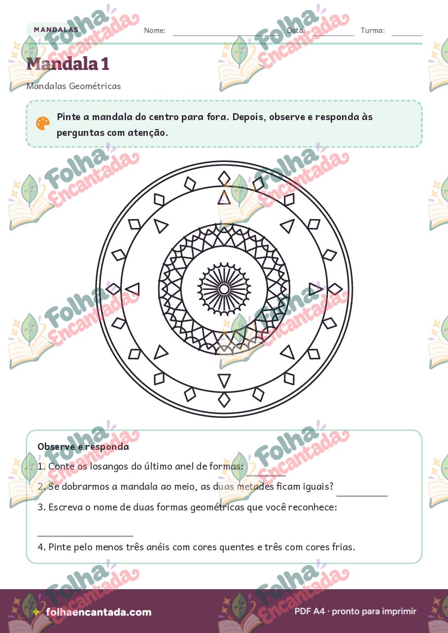 Prévia da página 2 de Mandalas Geométricas para Colorir