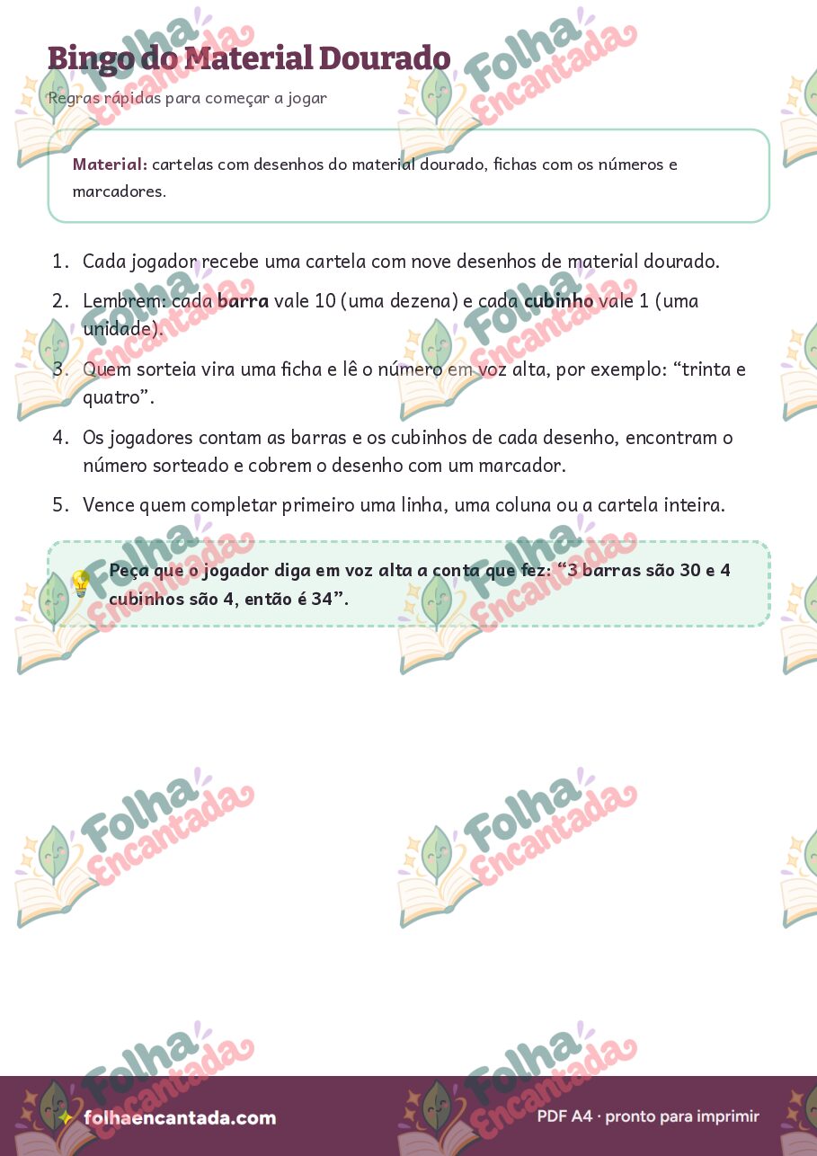 Prévia da página 2 de Bingo do Material Dourado: Dezenas e Unidades