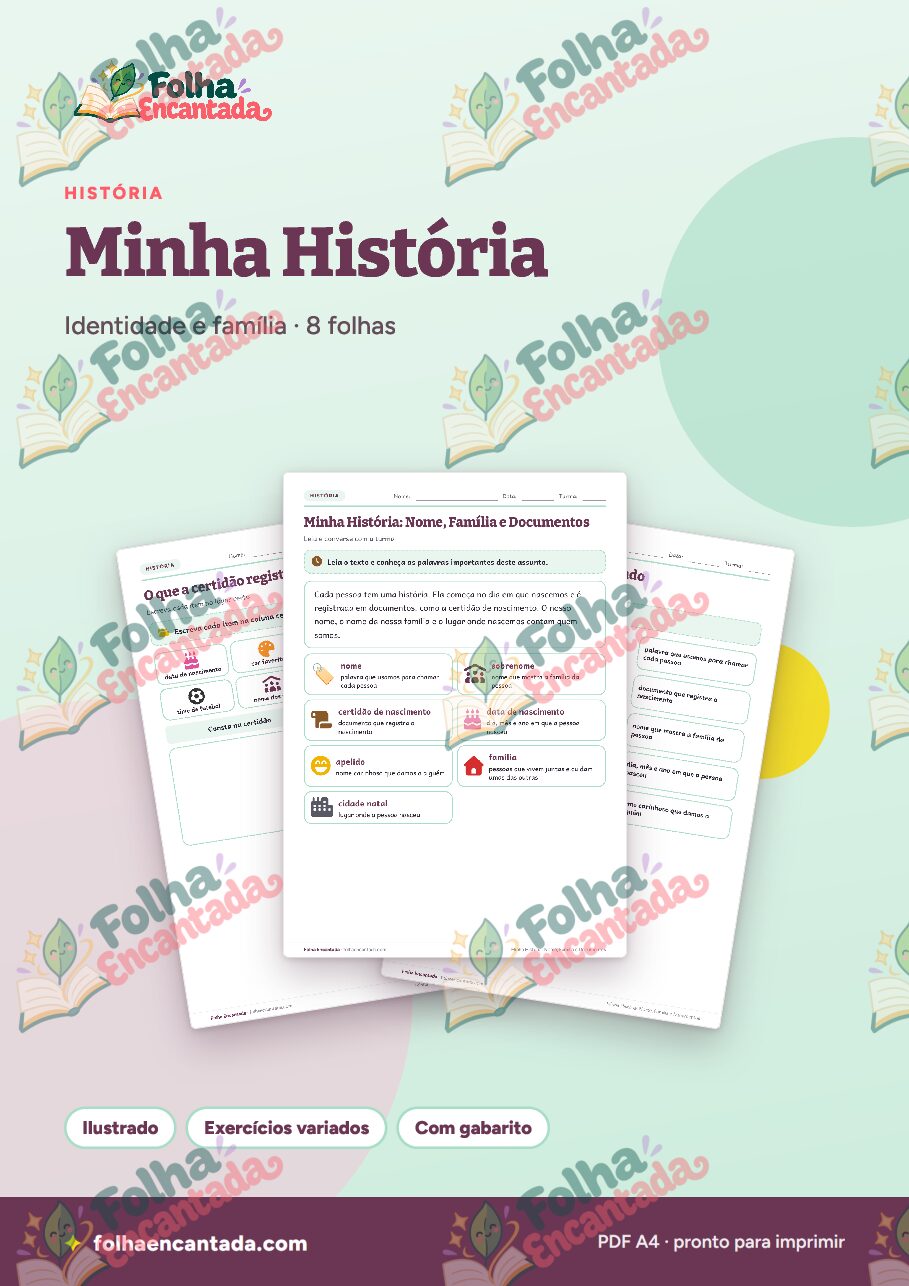 Prévia da página 1 de Minha História: Nome, Família e Documentos
