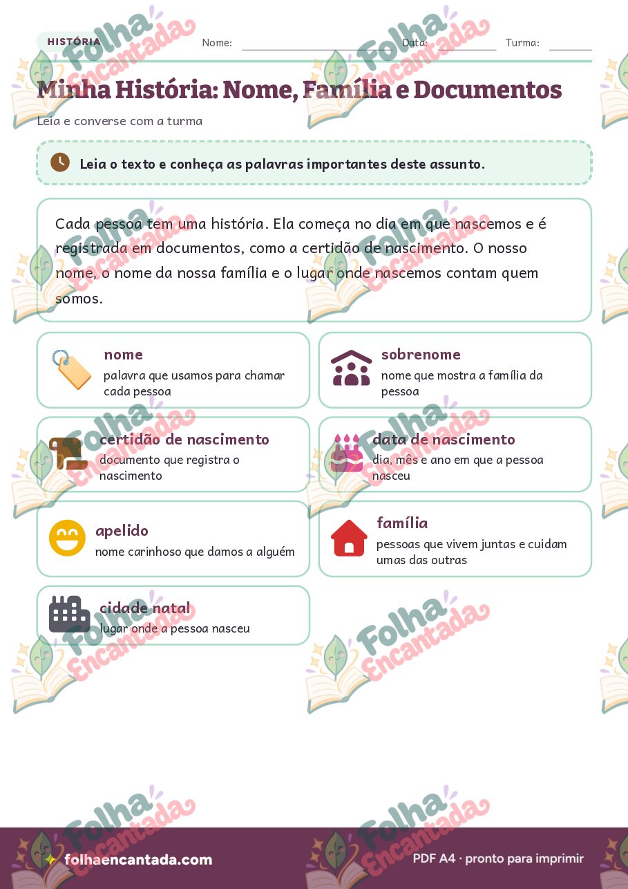 Prévia da página 2 de Minha História: Nome, Família e Documentos