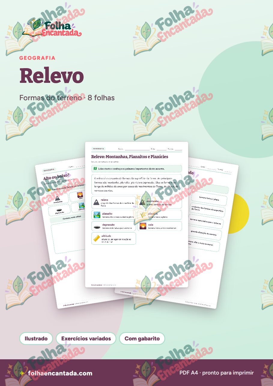 Prévia da página 1 de Relevo: Montanhas, Planaltos e Planícies