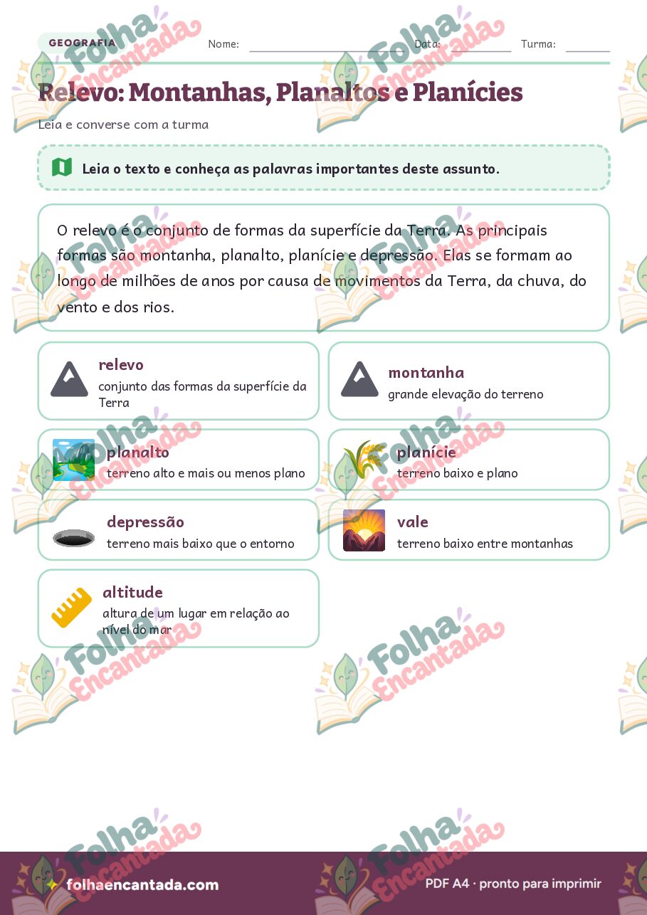 Prévia da página 2 de Relevo: Montanhas, Planaltos e Planícies