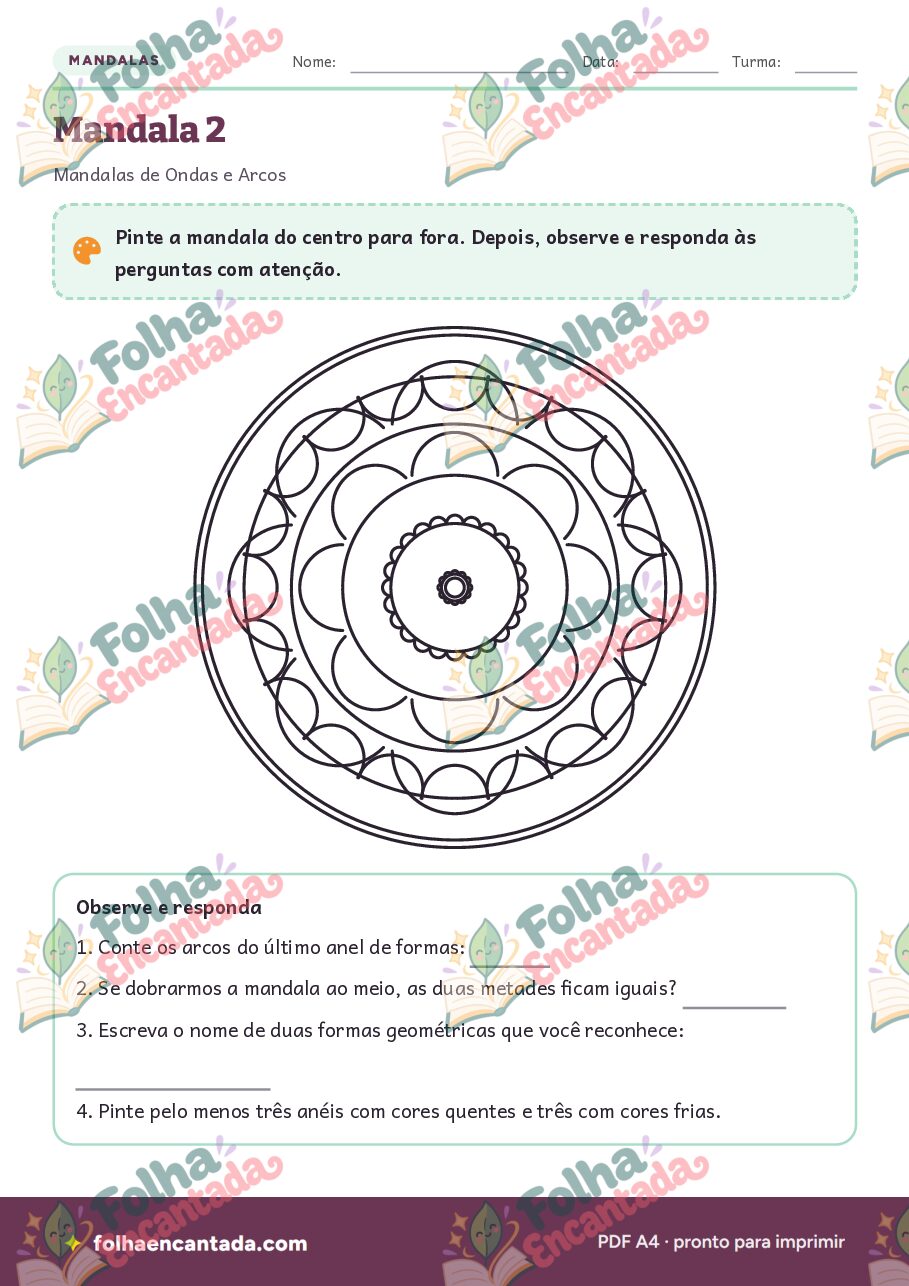 Prévia da página 3 de Mandalas de Ondas e Arcos para Colorir