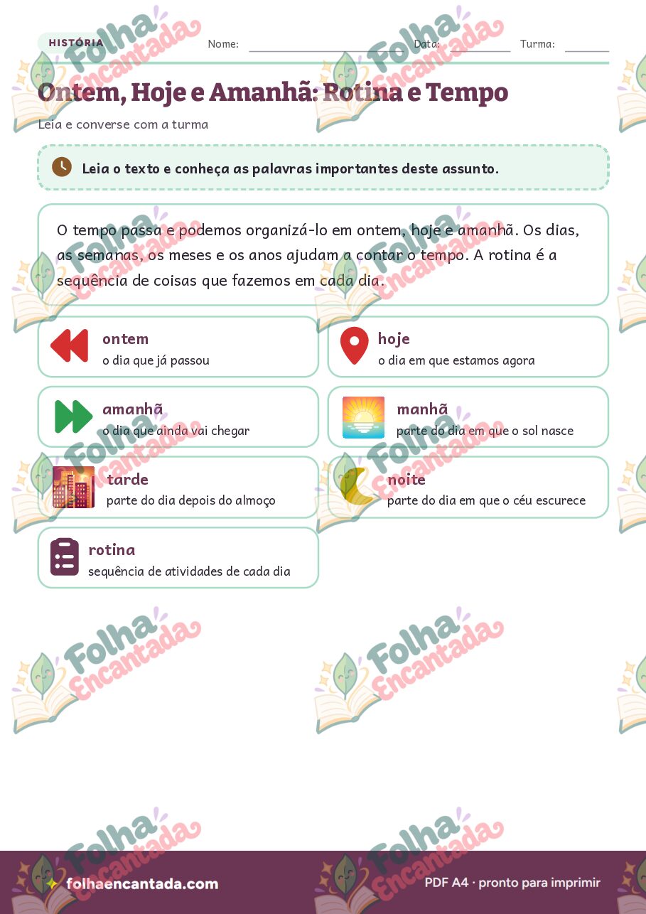 Prévia da página 2 de Ontem, Hoje e Amanhã: Rotina e Tempo