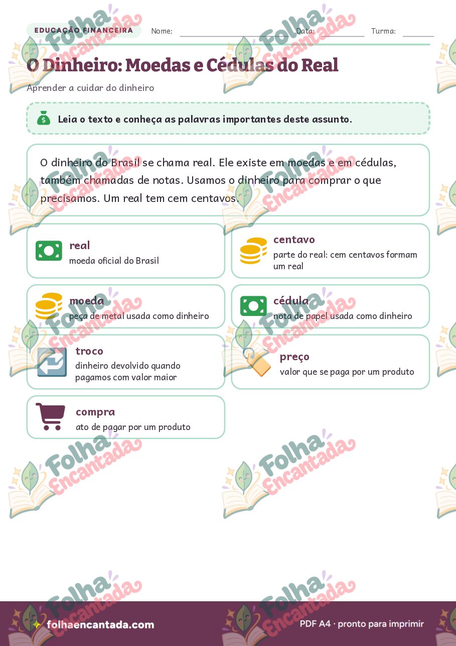 Prévia da página 2 de O Dinheiro: Moedas e Cédulas do Real