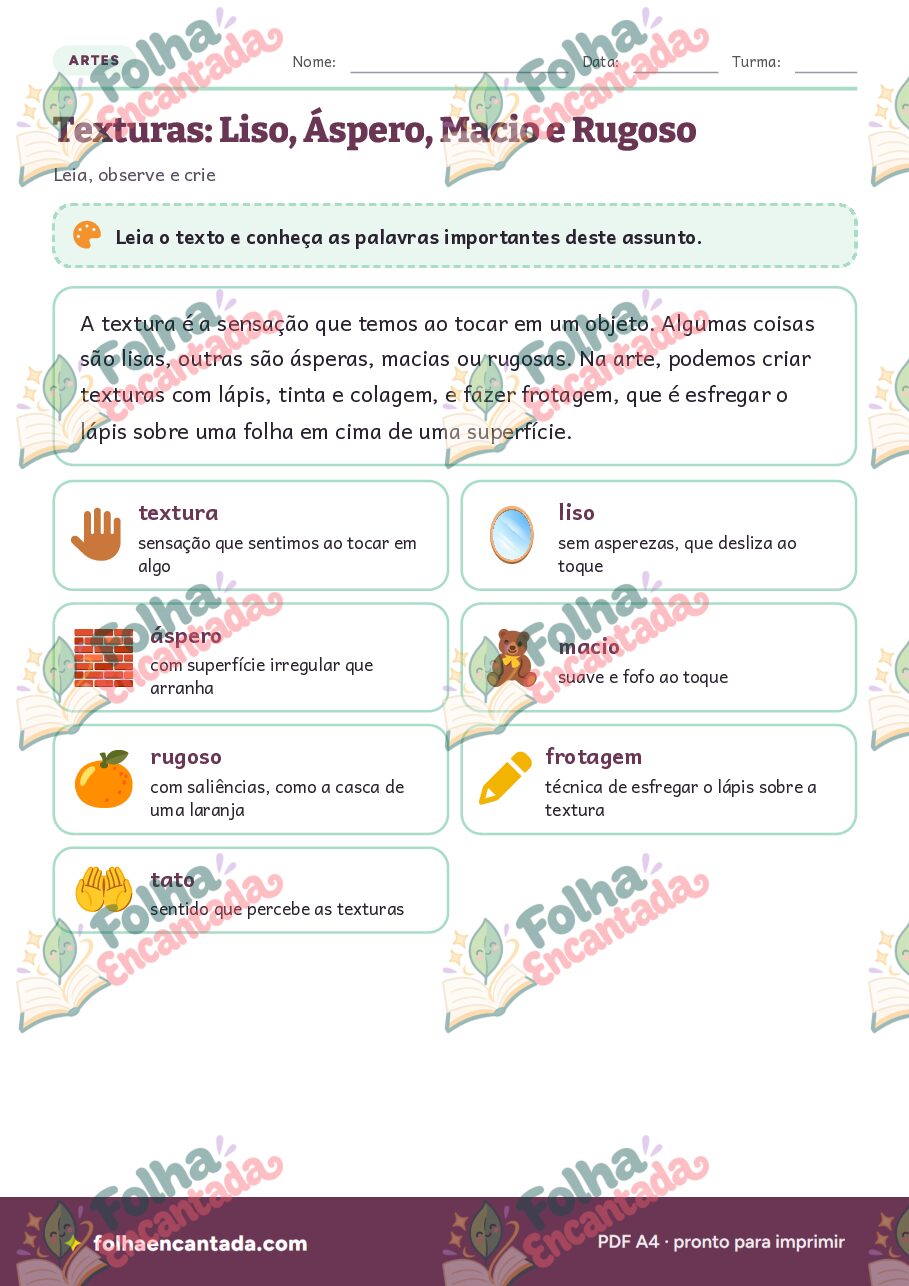 Prévia da página 2 de Texturas: Liso, Áspero, Macio e Rugoso