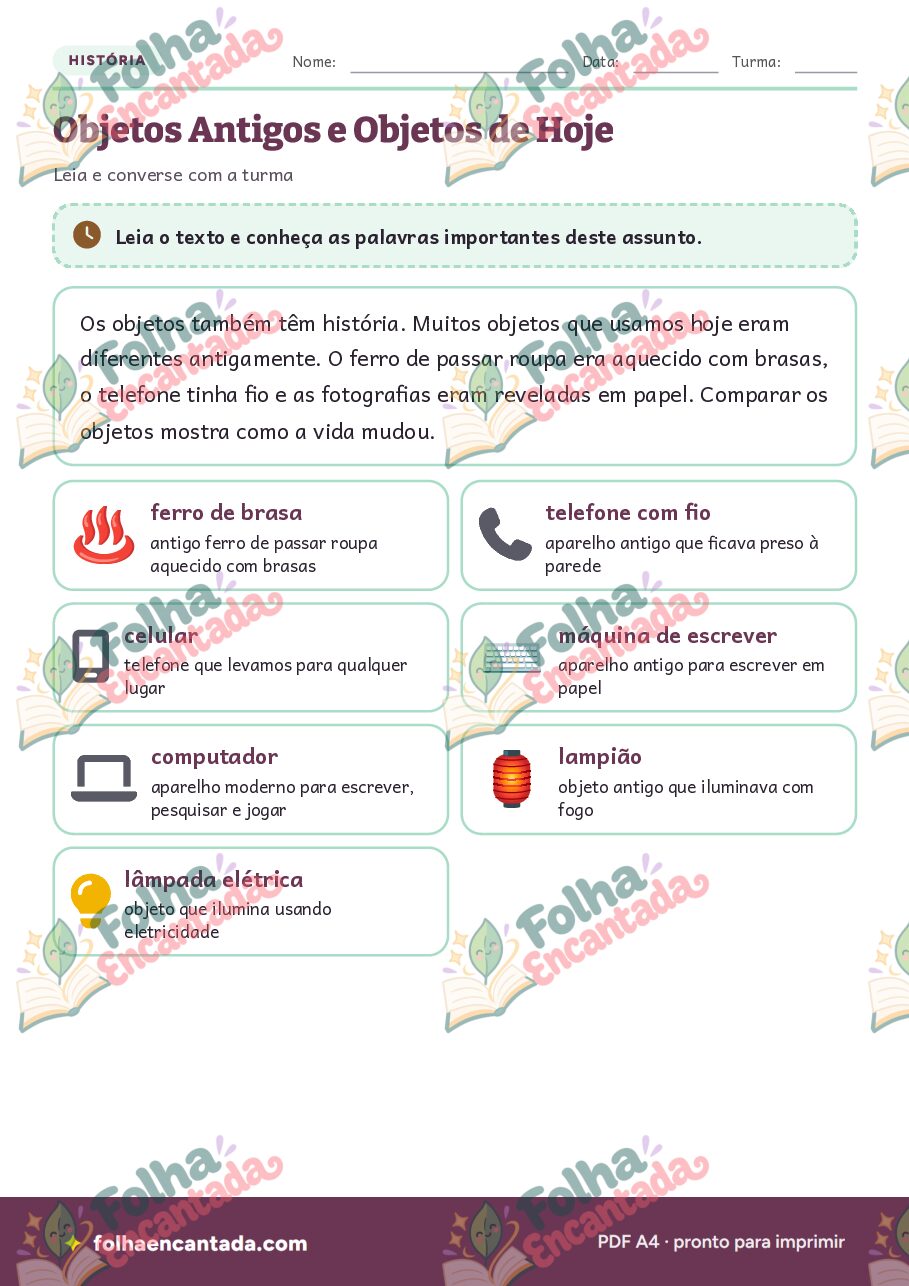 Prévia da página 2 de Objetos Antigos e Objetos de Hoje