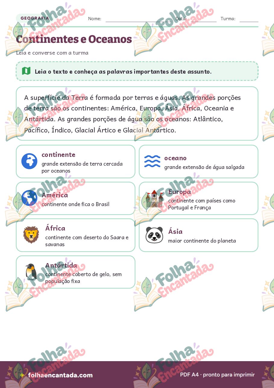 Prévia da página 2 de Continentes e Oceanos