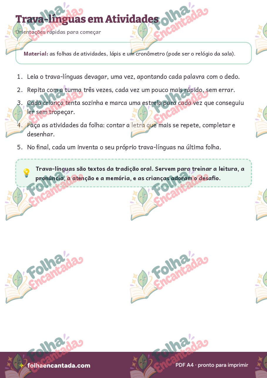 Prévia da página 2 de Trava-línguas em Atividades: Leitura e Fluência