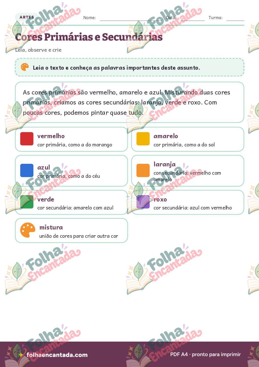 Prévia da página 2 de Cores Primárias e Secundárias