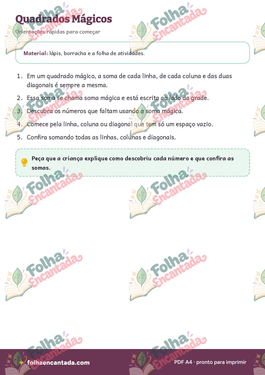 Prévia da página 2 de Quadrados Mágicos: Somas que Se Repetem