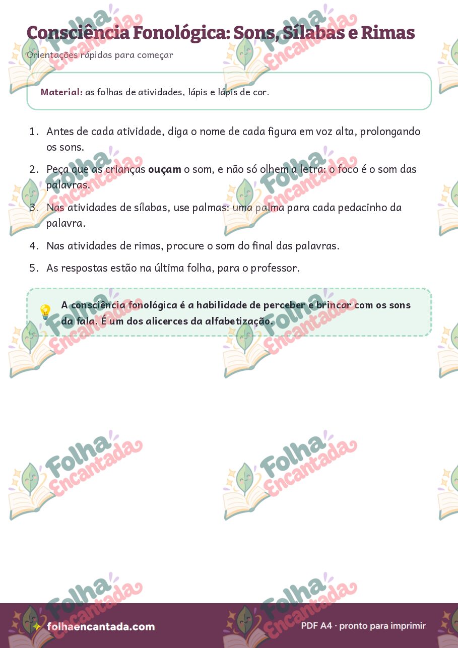Prévia da página 2 de Consciência Fonológica: Sons, Sílabas e Rimas