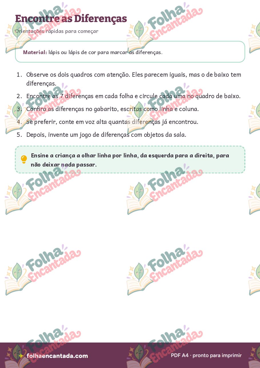 Prévia da página 2 de Diferenças Desafio: Sete Mudanças em Cada Folha
