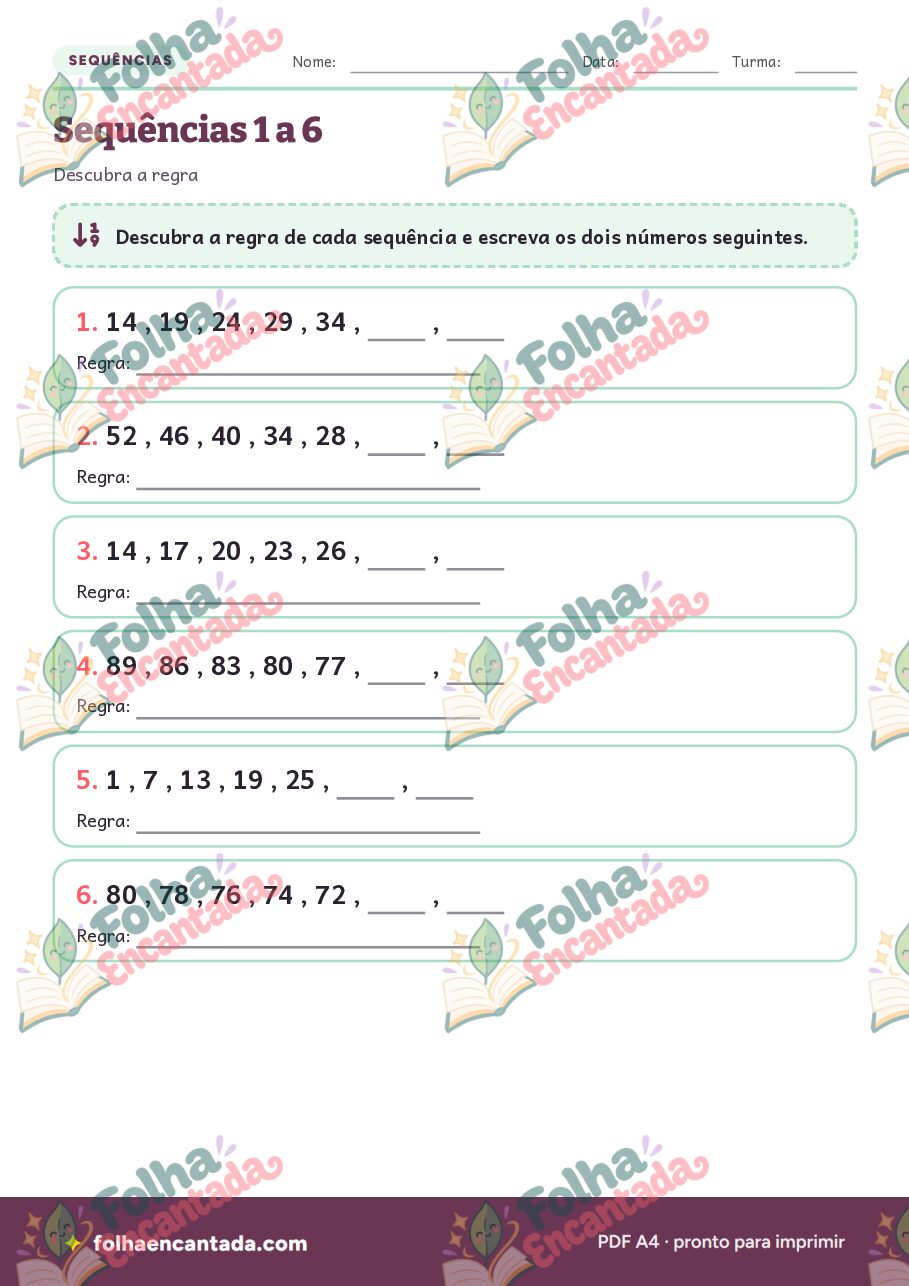 Prévia da página 3 de Sequências Numéricas: Somar e Subtrair