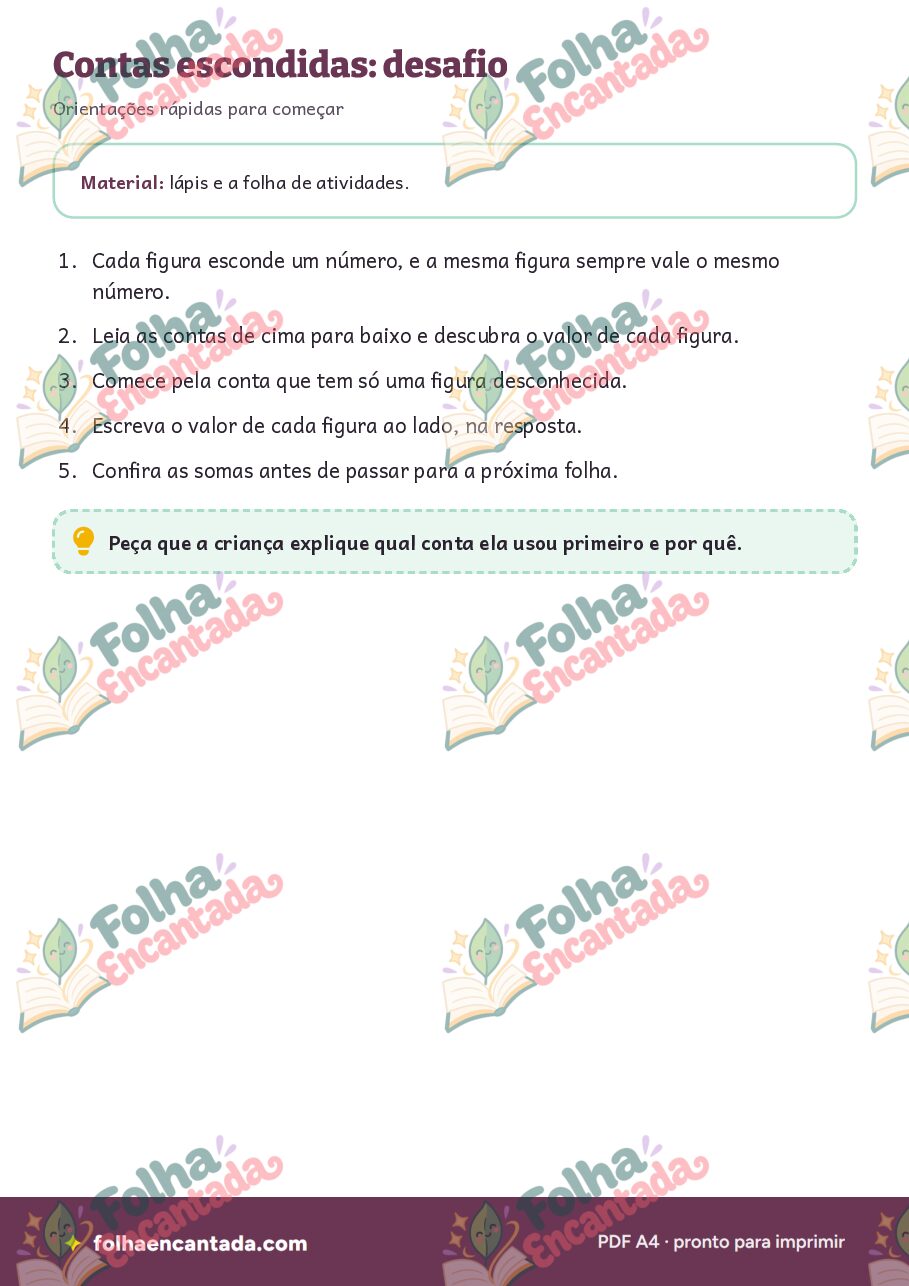 Prévia da página 2 de Contas Escondidas Desafio: Figuras e Somas