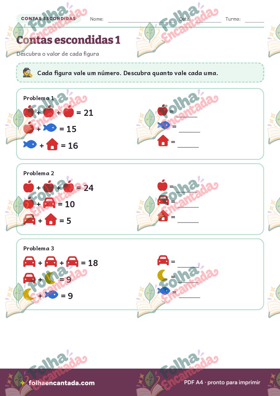 Prévia da página 3 de Contas Escondidas Desafio: Figuras e Somas