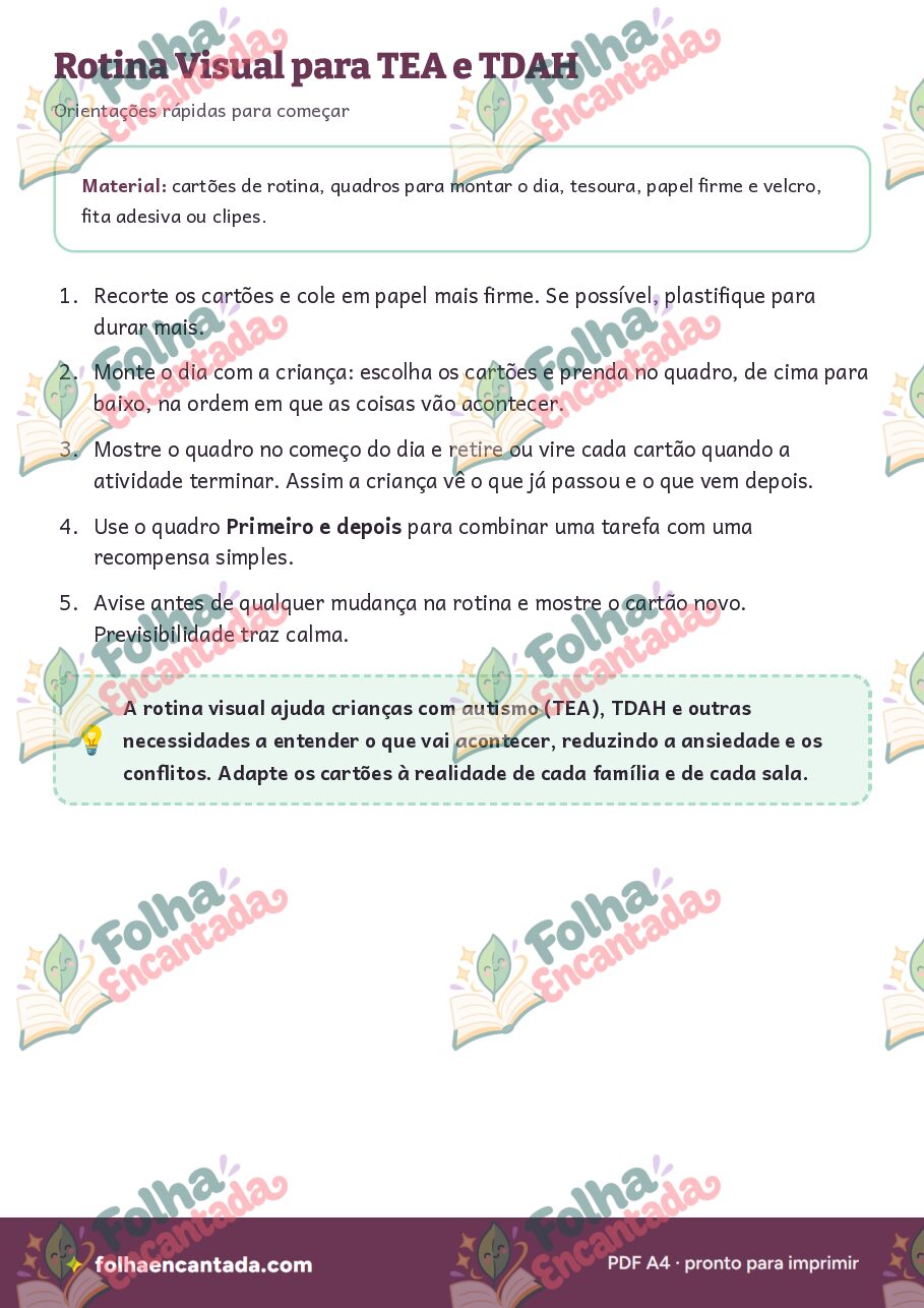 Prévia da página 2 de Rotina Visual para TEA e TDAH: Cartões e Quadros