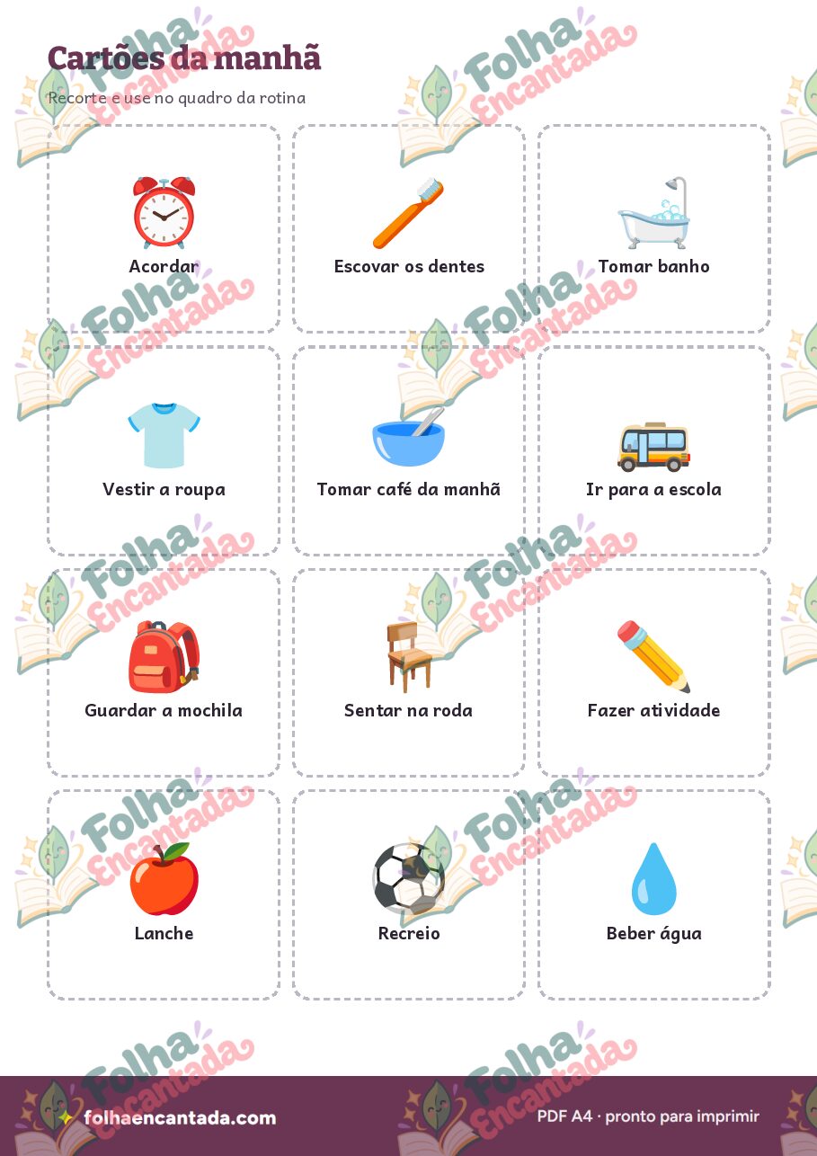 Prévia da página 3 de Rotina Visual para TEA e TDAH: Cartões e Quadros