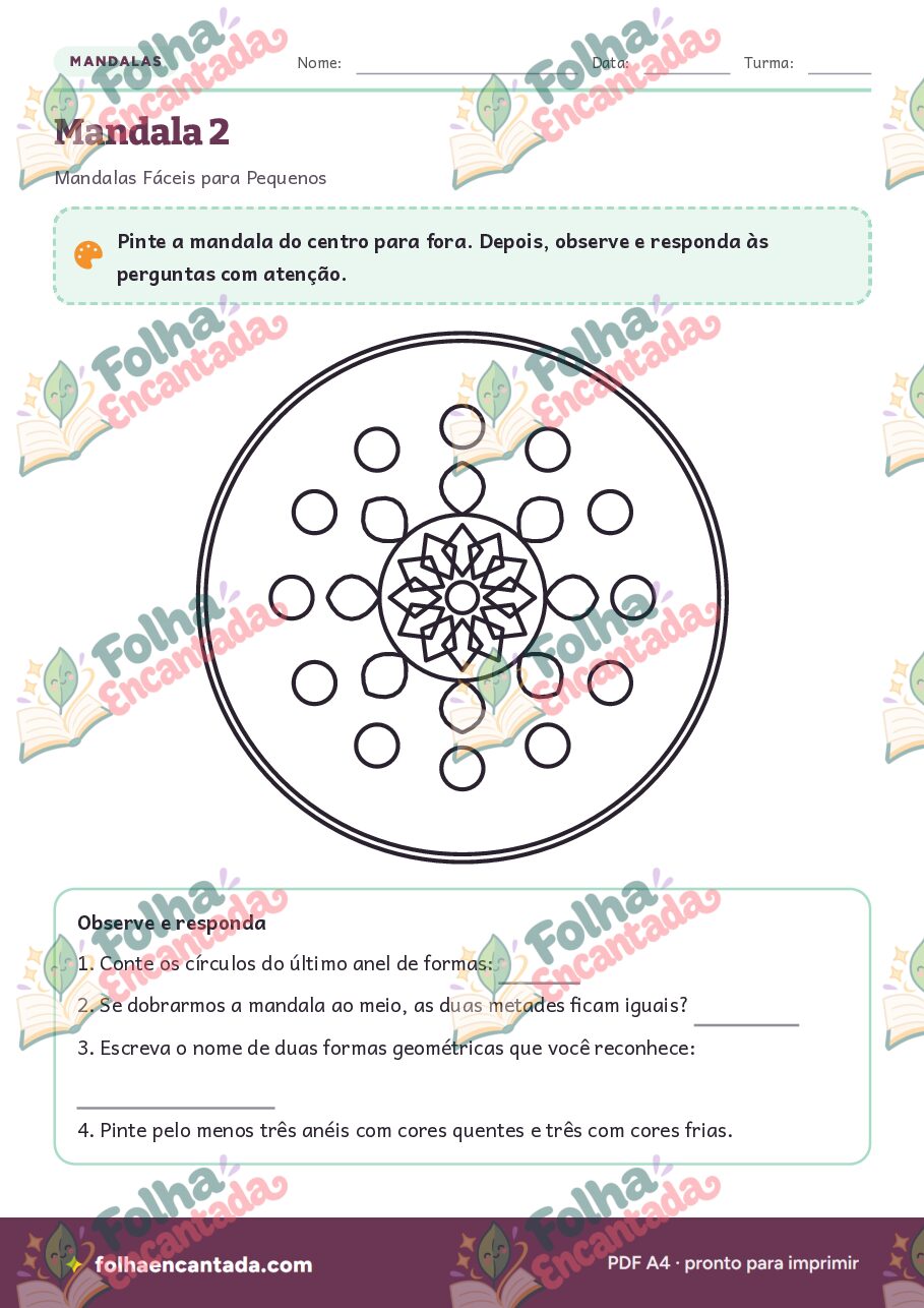 Prévia da página 3 de Mandalas Fáceis para Pequenos para Colorir