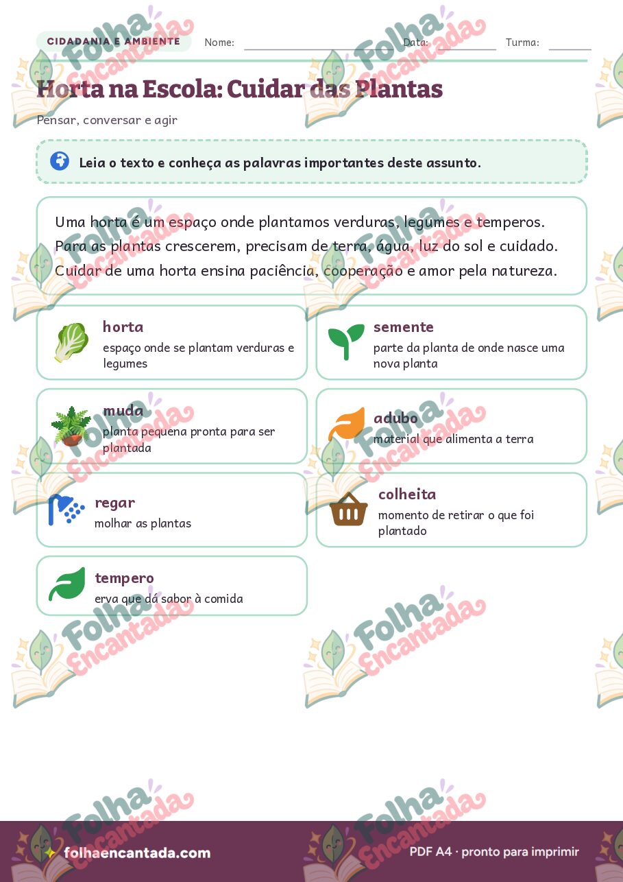 Prévia da página 2 de Horta na Escola: Cuidar das Plantas