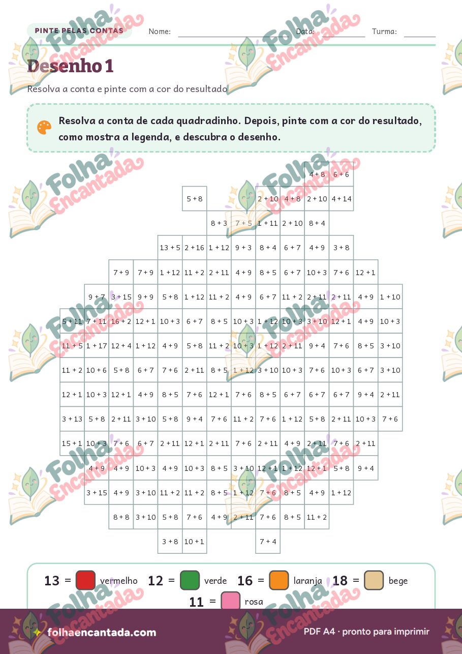 Prévia da página 2 de Pinte pelas Contas: Adição até 20