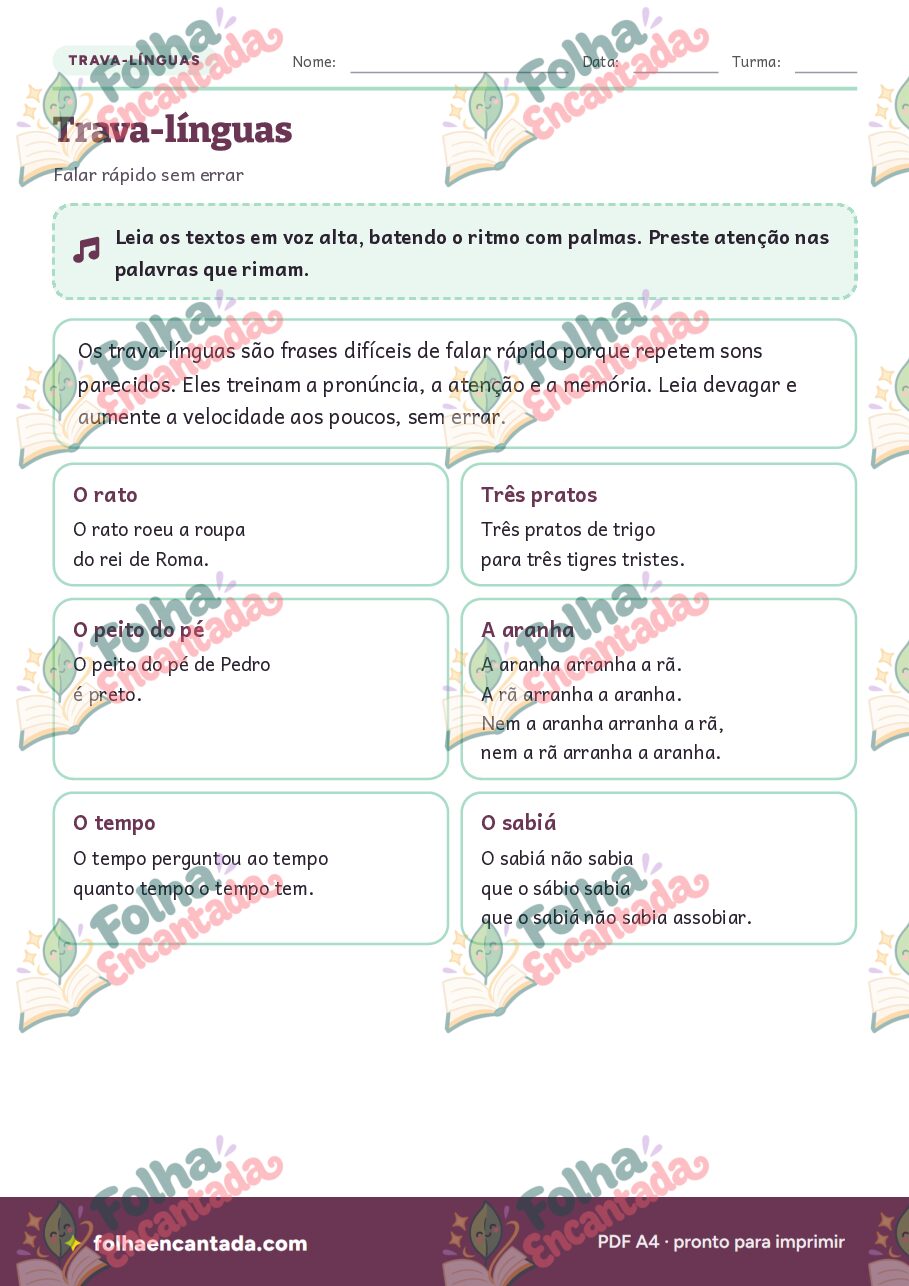 Prévia da página 2 de Trava-línguas para Ler e Desafiar