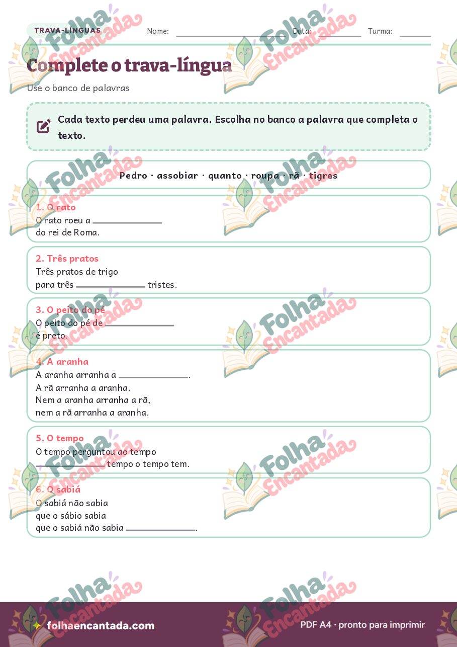 Prévia da página 3 de Trava-línguas para Ler e Desafiar