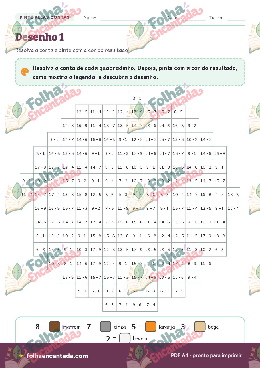 Prévia da página 2 de Pinte pelas Contas: Subtração
