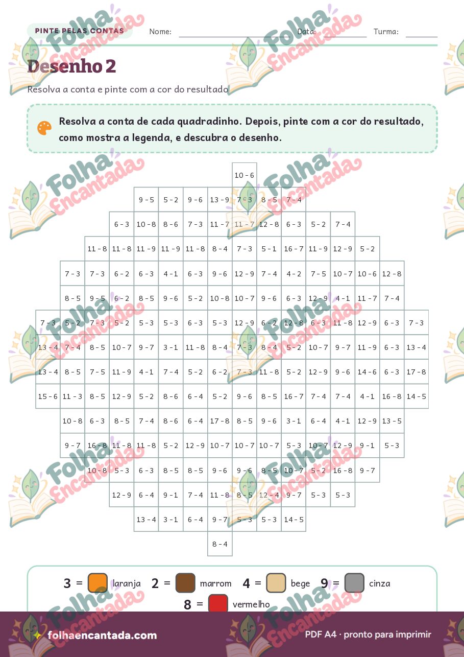 Prévia da página 3 de Pinte pelas Contas: Subtração