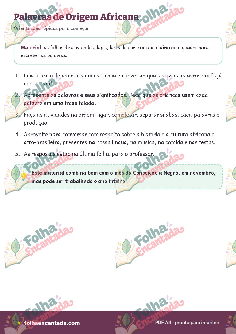 Prévia da página 2 de Palavras de Origem Africana: Leitura e Escrita