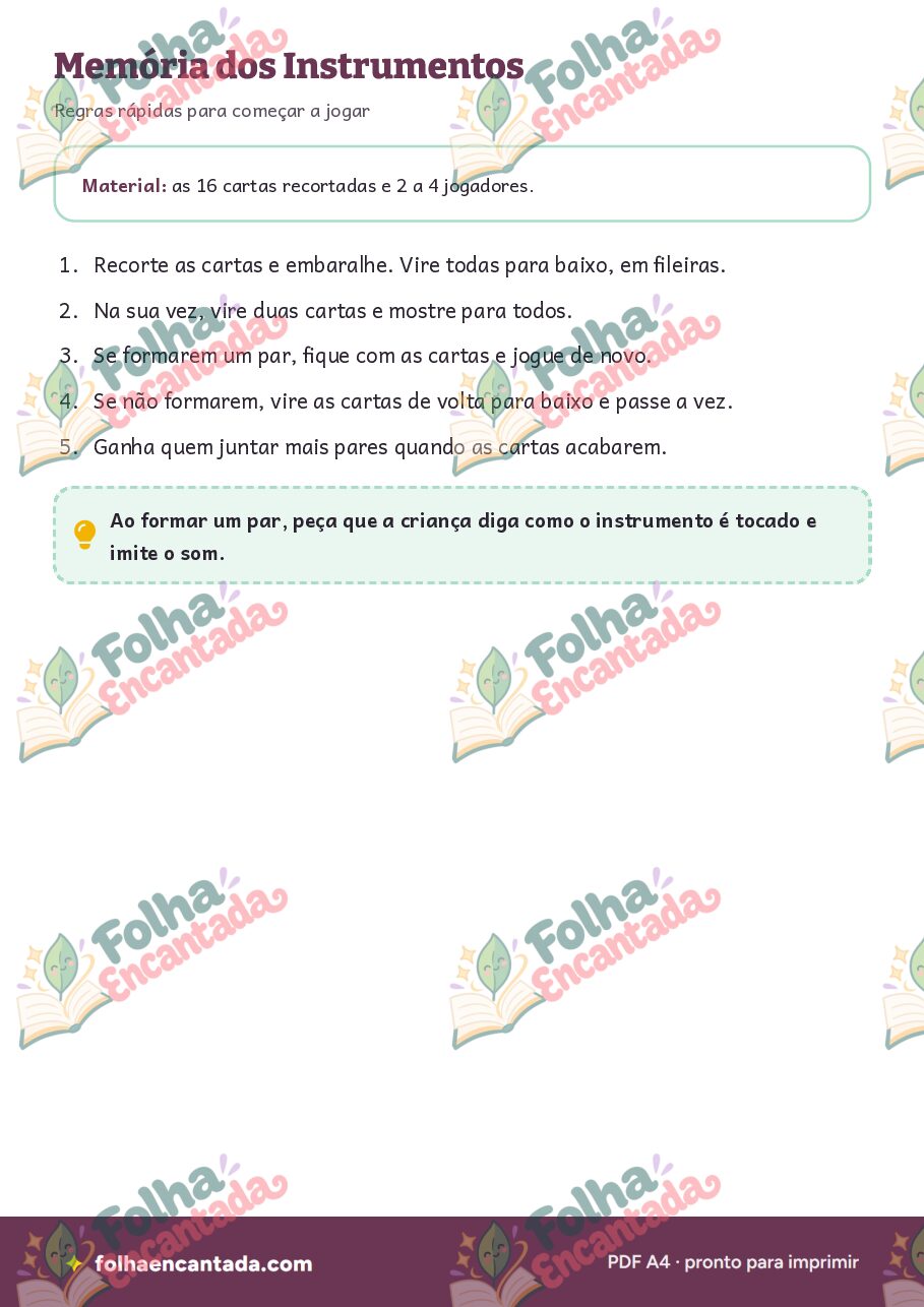 Prévia da página 2 de Jogo da Memória dos Instrumentos Musicais