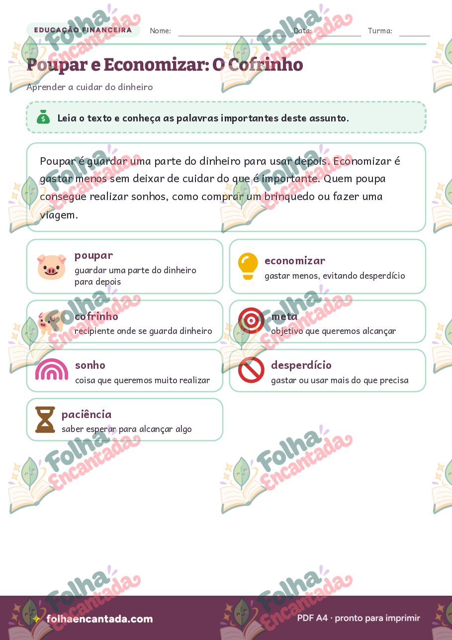 Prévia da página 2 de Poupar e Economizar: O Cofrinho