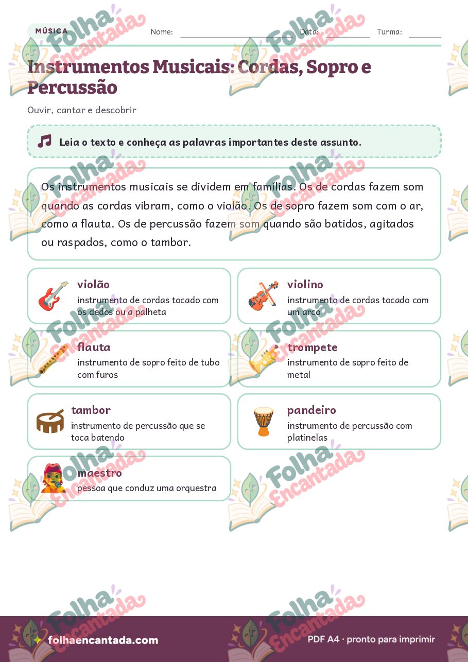 Prévia da página 2 de Instrumentos Musicais: Cordas, Sopro e Percussão