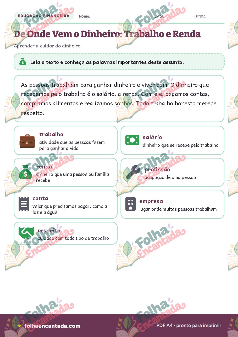 Prévia da página 2 de De Onde Vem o Dinheiro: Trabalho e Renda