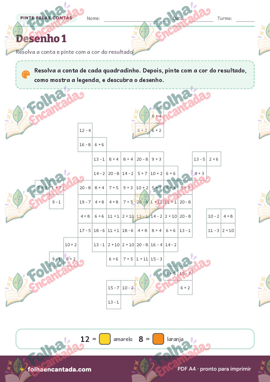Prévia da página 2 de Pinte pelas Contas: Somar e Subtrair