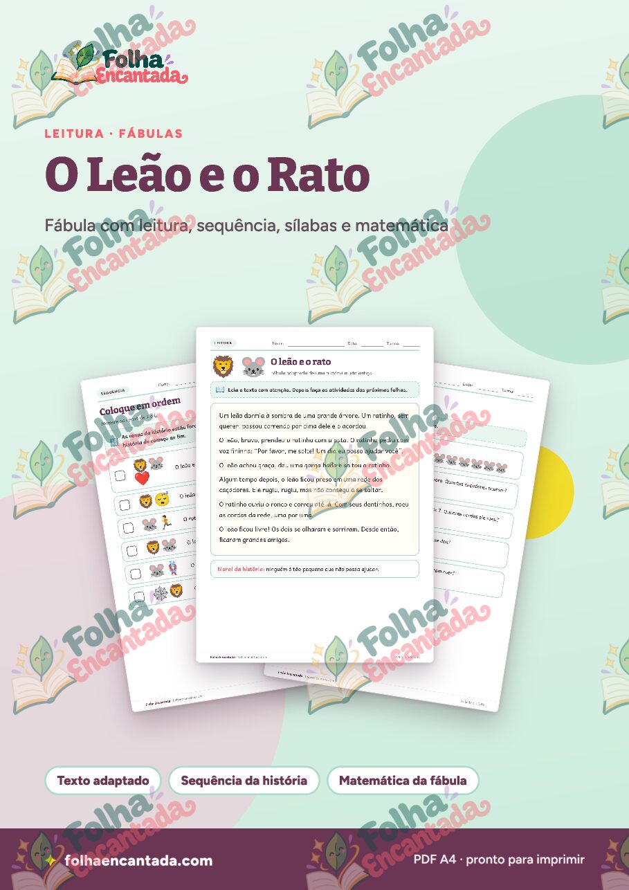 Prévia da página 1 de O Leão e o Rato: Fábula com Atividades